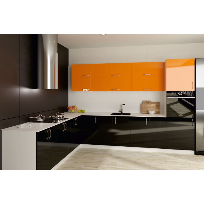 Кухня Стелла вариант 15 в цвете luxe antracita и luxe naranja