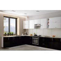 Кухня Стелла вариант 20 в цвете luxe negro, luxe blanco