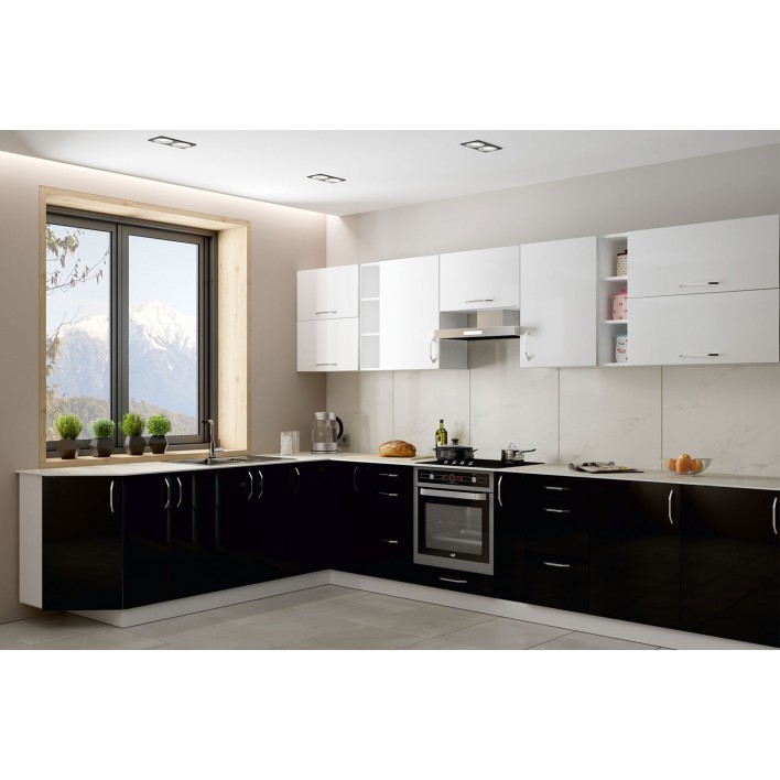 Кухня Стелла вариант 20 в цвете luxe negro, luxe blanco
