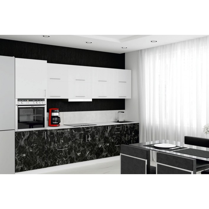 Кухня Стелла вариант 22 в цвете luxe oriental black br,luxe blanco