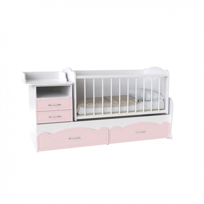 Кровать детская Binky (3 в 1) Аляска / Розовый / Белый