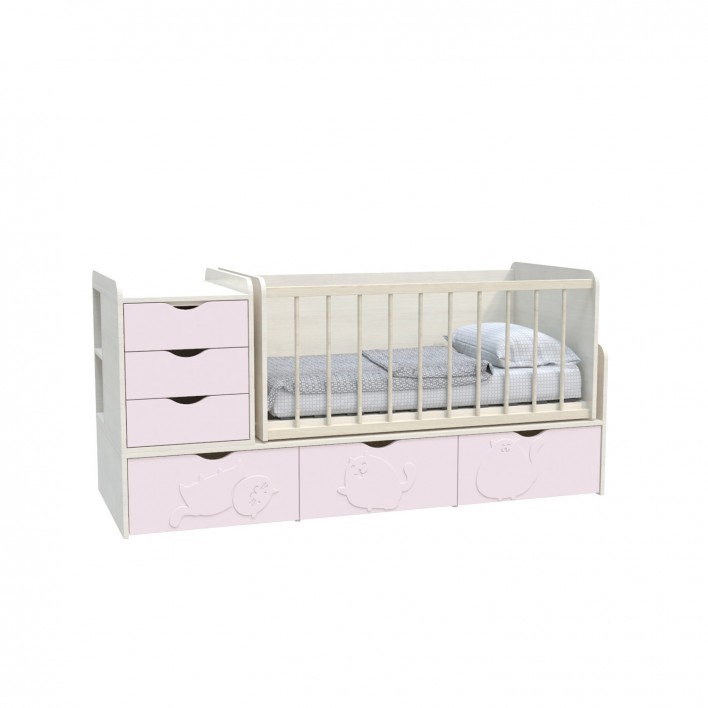 Ліжко дитяче Binky (3 в 1) Шамоні світлий / Рожевий / Білий
