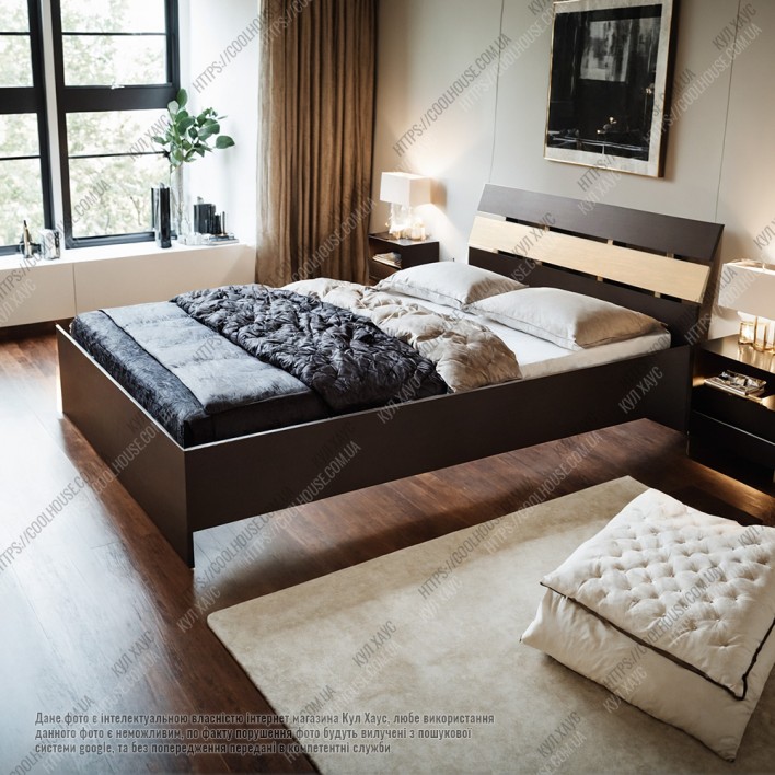  Купити Ліжко №48305 + Ламелі 90х200 Венге темний / Венге світлий - Фенікс 
