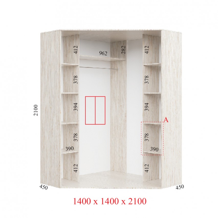  Купити Гардеробна Кутовий Корпус 140х140х210 СТАНДАРТ - Фенікс 