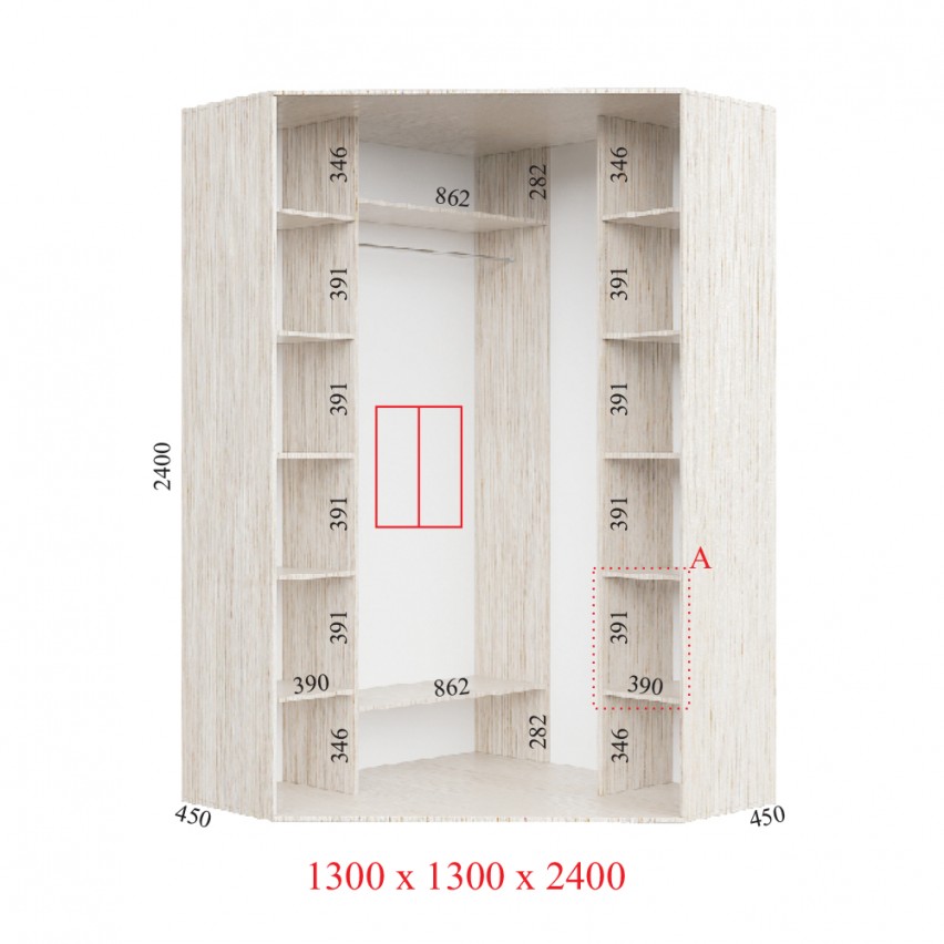 Гардеробна Кутовий Корпус 130х130х240 СТАНДАРТ