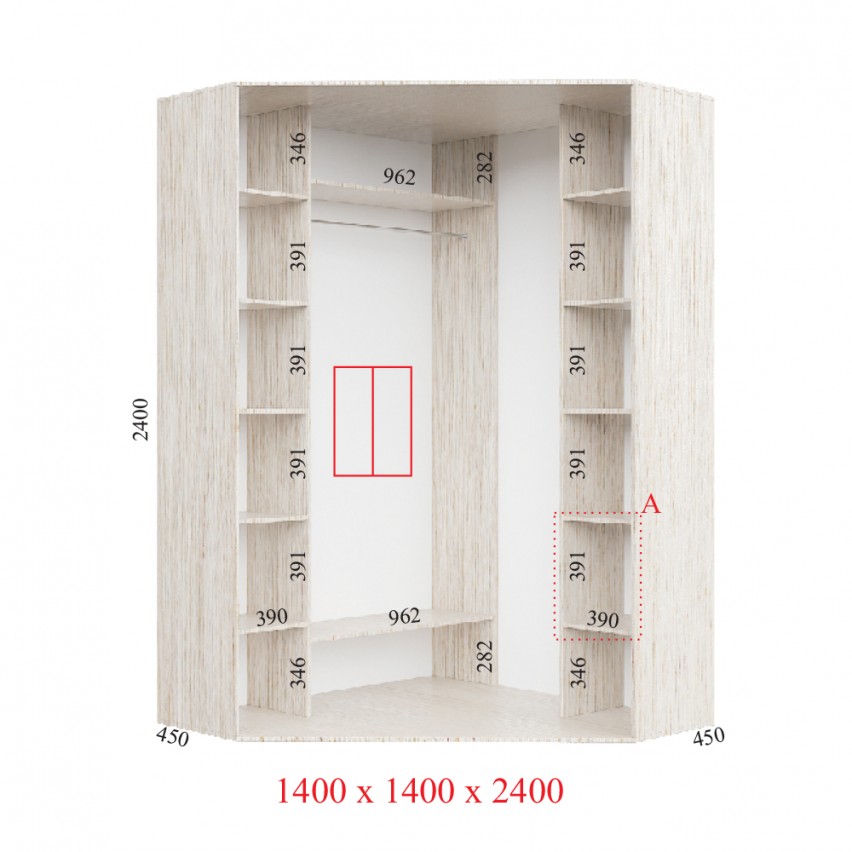 Гардеробна Кутовий Корпус 140х140х240 СТАНДАРТ