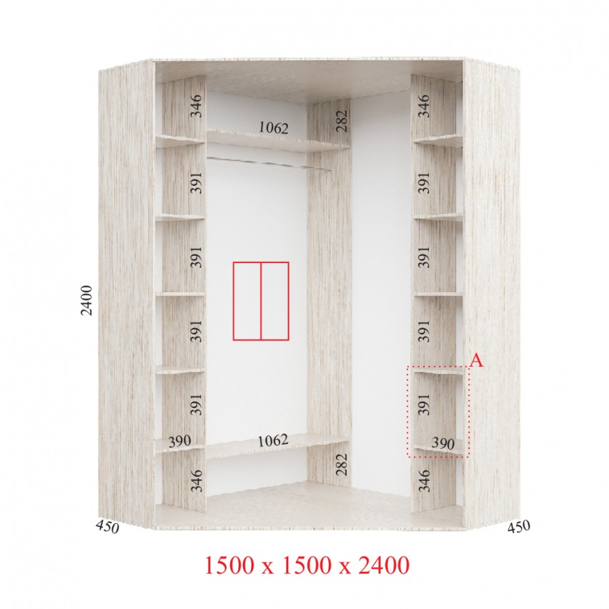 Купити Гардеробна Кутовий Корпус 150х150х240 СТАНДАРТ - Фенікс в Дніпрі