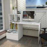 Купити Стіл письмовий ST-0005 бетон білий з полицями та шухлядою - Moreli в Дніпрі